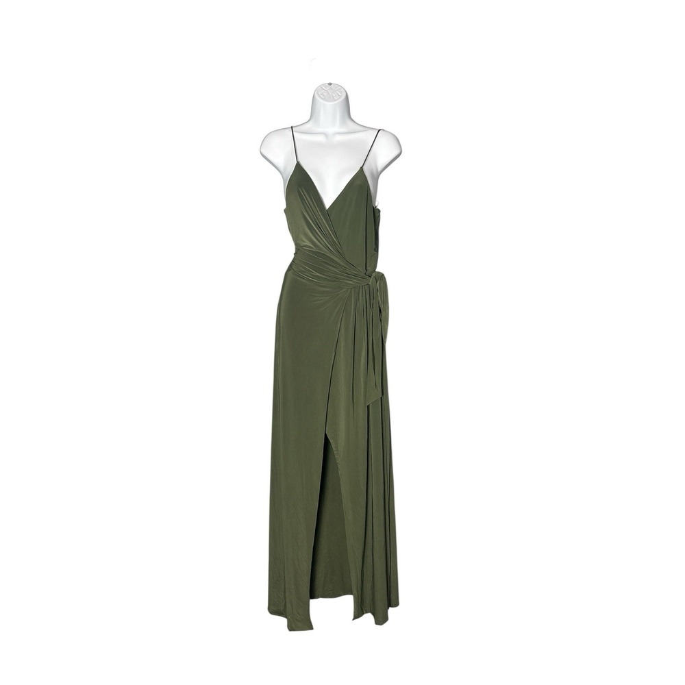 Misa Maxi Wrap Dress Olive Green‎ Spaghetti Straps Slit